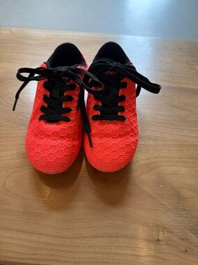 Kids Soccer Cleats Orange Mesh Sneakers with Black Laces